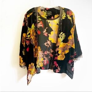 W5 kimono black velvet floral burnout lace 3/4 sleeves